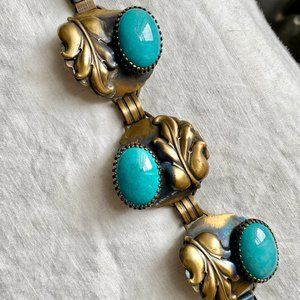 Faux Turquoise Southwest Style Panel Bracelet